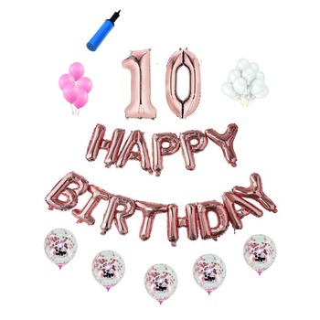 Set complet Happy Birthday , 10 ani, roz gold, cifre 1 metru Set complet Happy Birthday , 10 ani, roz gold, cifre 1 metru