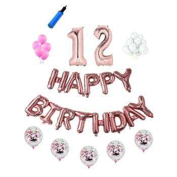 Set complet Happy Birthday , 12 ani, roz gold, cifre 1 metru Set complet Happy Birthday , 12 ani, roz gold, cifre 1 metru