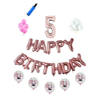 Set complet Happy Birthday , 5 ani, roz gold Set complet Happy Birthday , 5 ani, roz gold