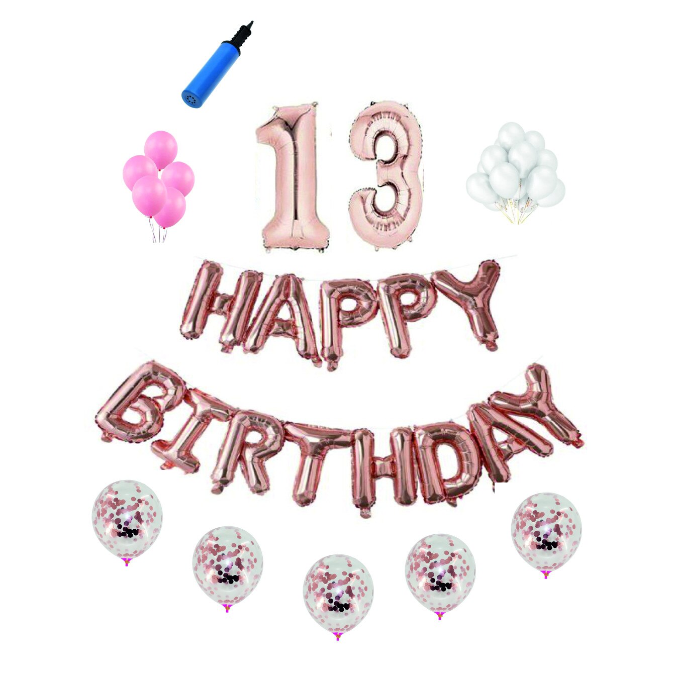 Set complet Happy Birthday , 13 ani, roz gold