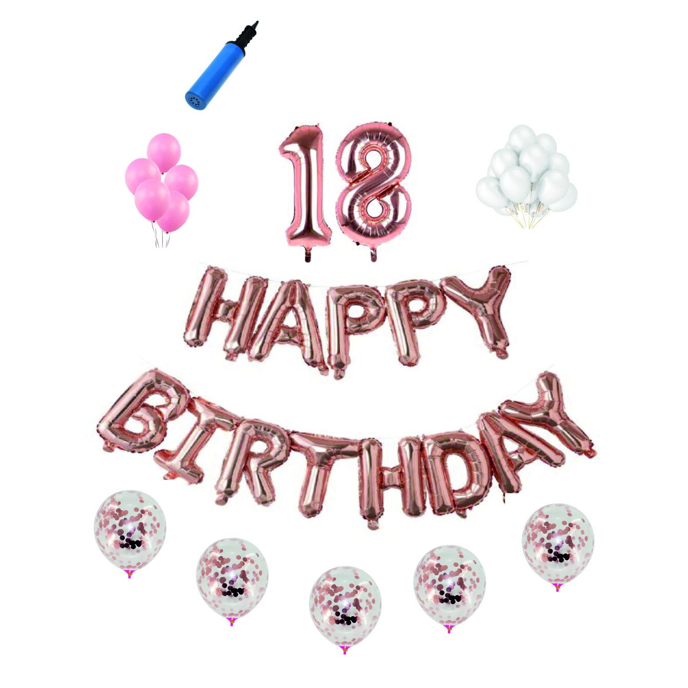 Set complet Happy Birthday , 18 ani, majorat, roz gold