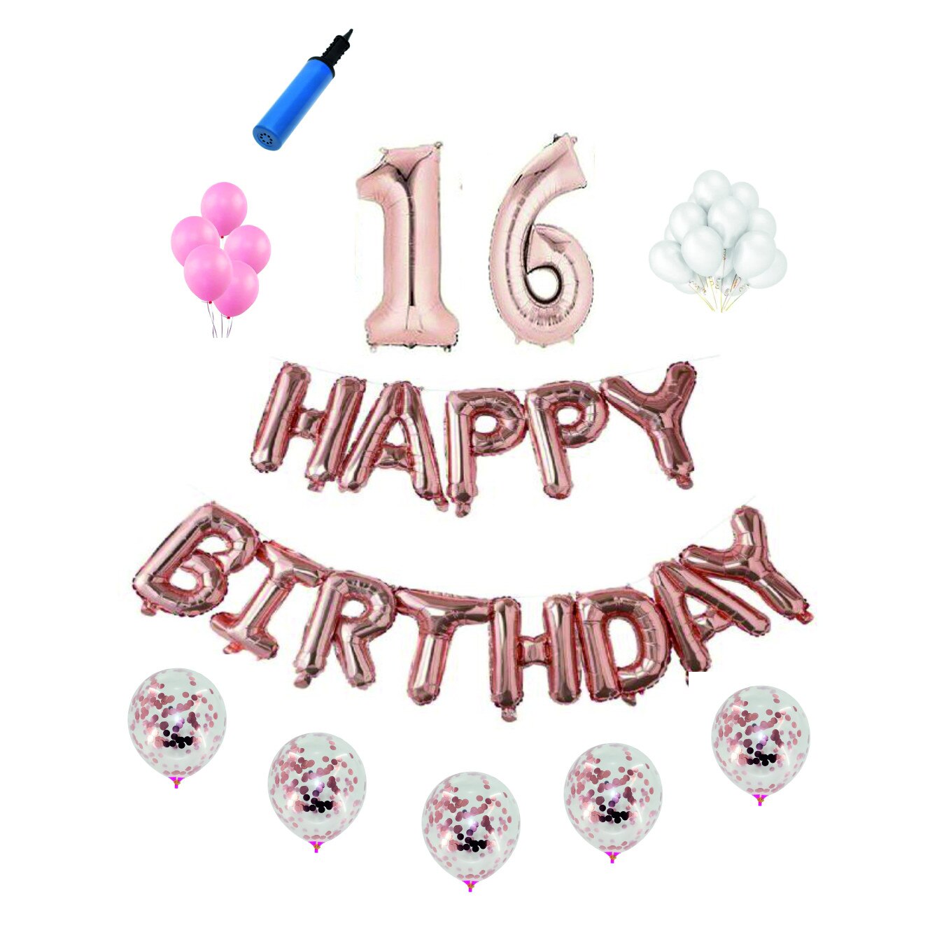 Set complet Happy Birthday , 16 ani, roz gold