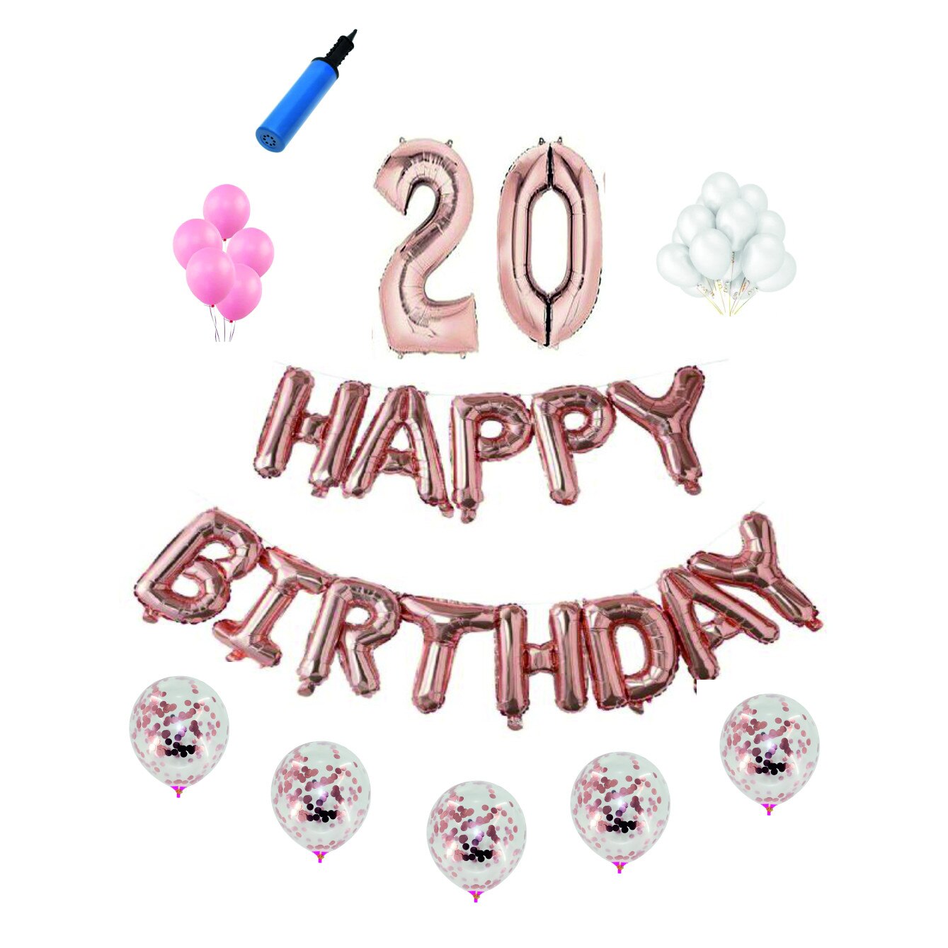 Set complet Happy Birthday , 20 ani, roz gold