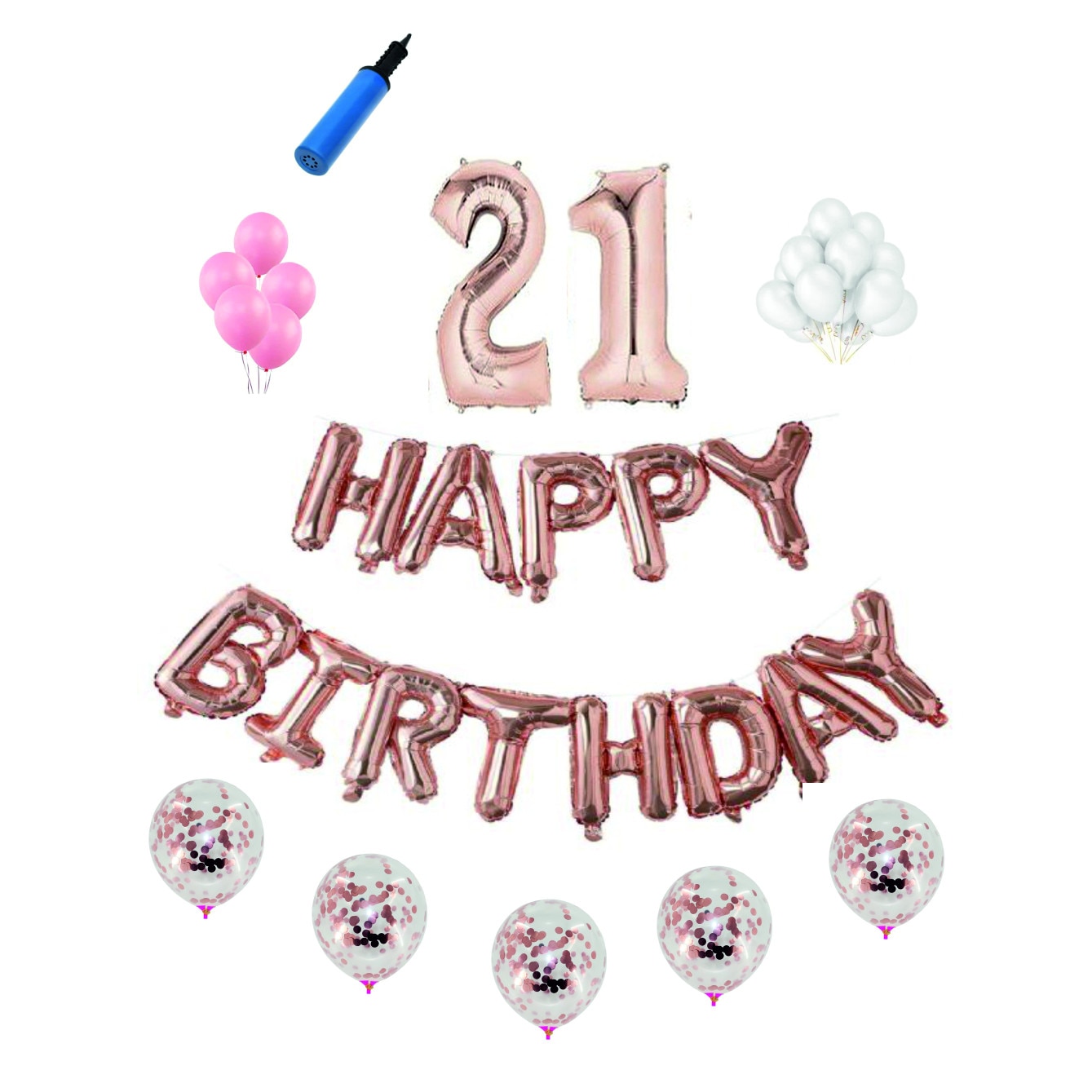 Set complet Happy Birthday , 21 ani, roz gold, cifre 1 metru