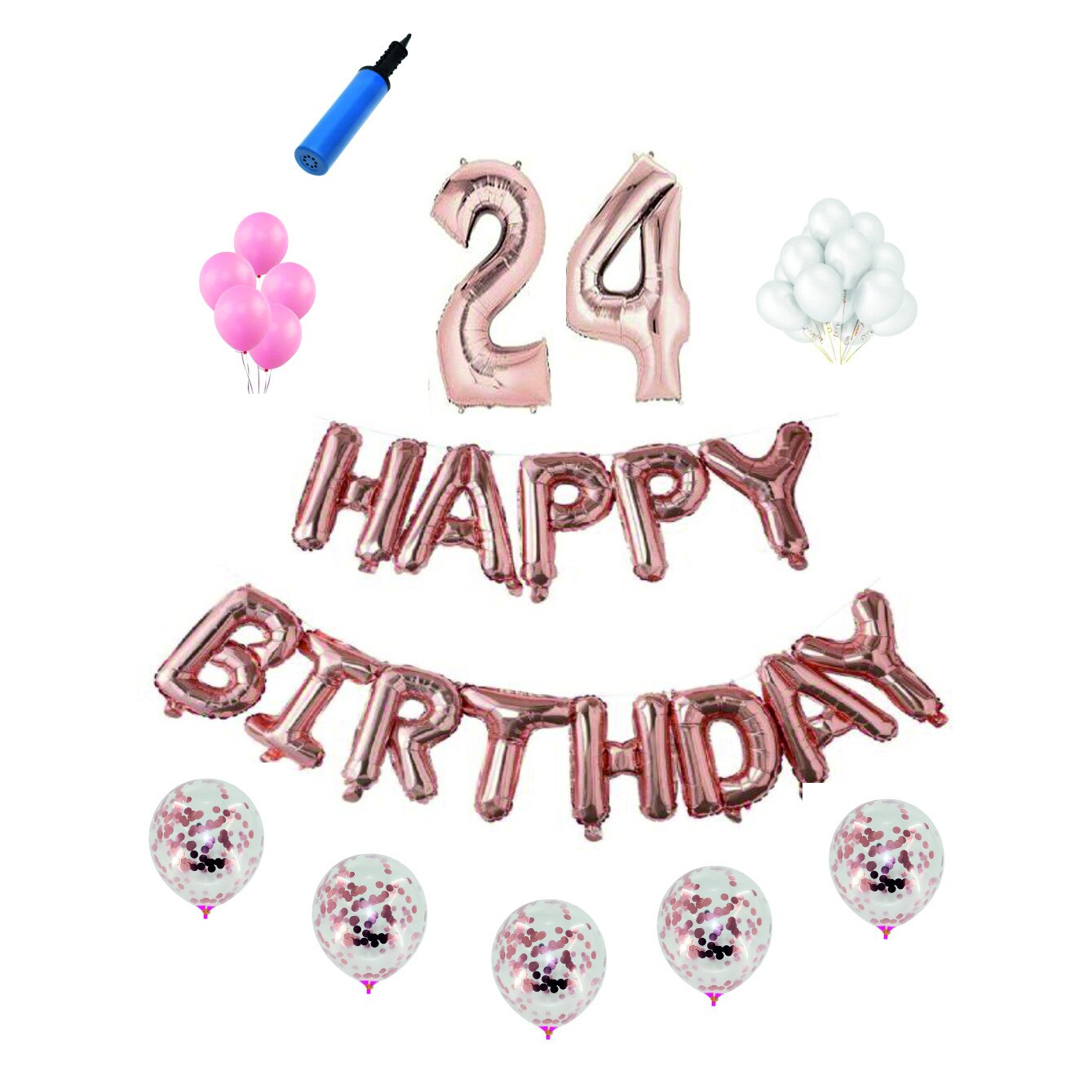 Set complet Happy Birthday , 24 ani, roz gold, cifre 1 metru