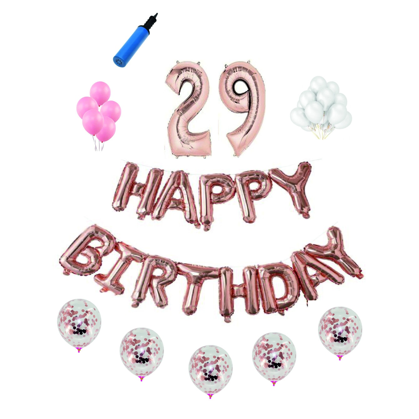 Set complet Happy Birthday , 29 ani, roz gold