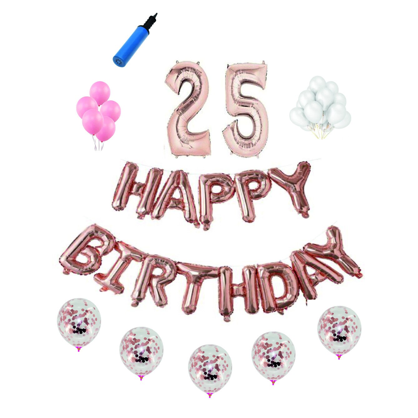 Set complet Happy Birthday , 25 ani, roz gold, cifre 1 metru
