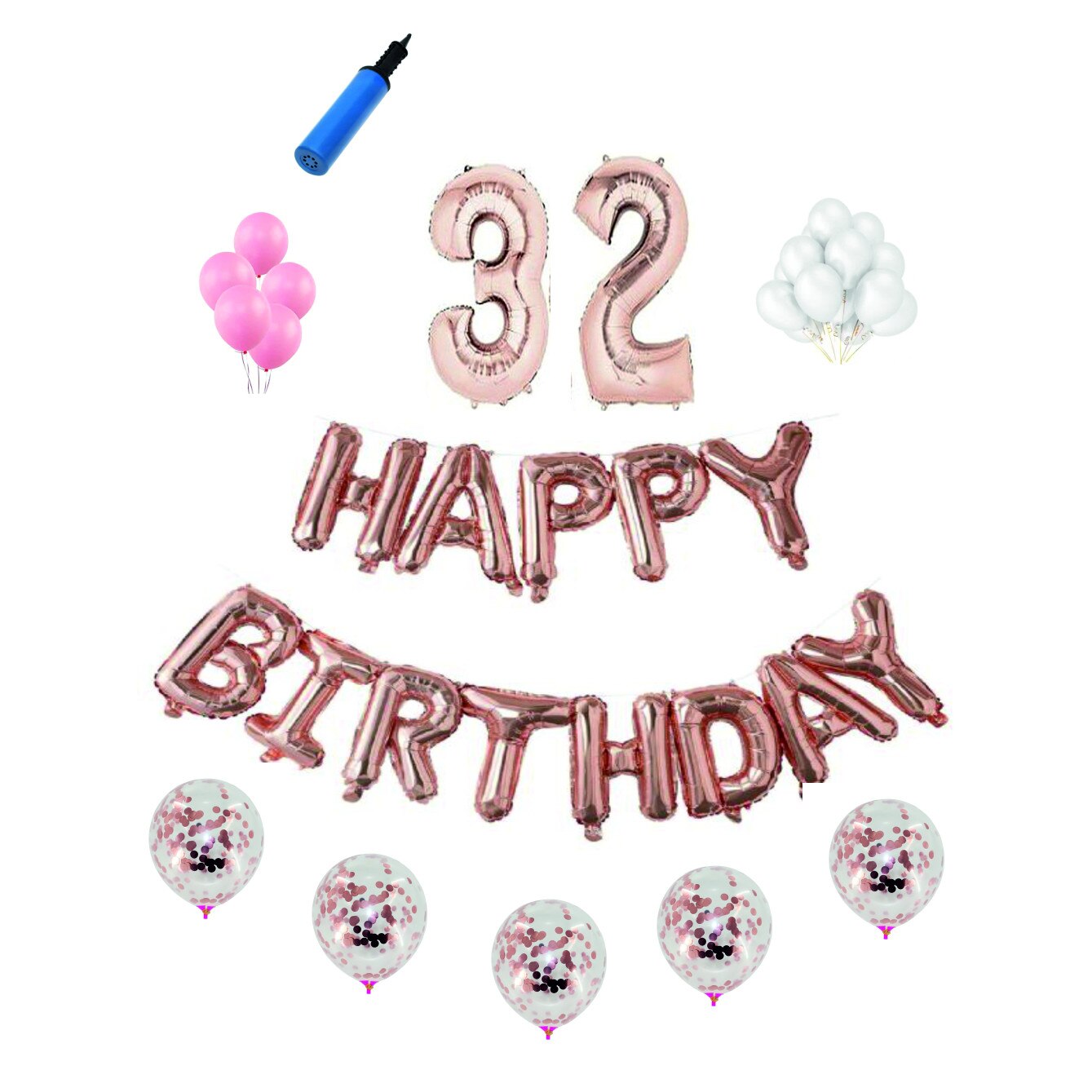 Set complet Happy Birthday , 32 ani, roz gold