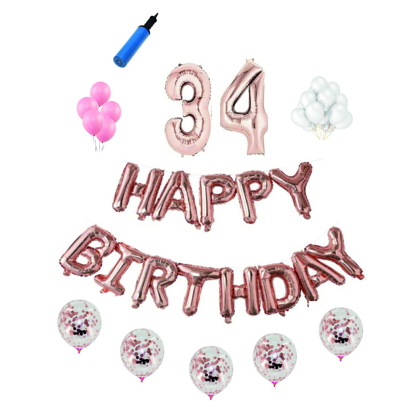 Set complet Happy Birthday , 34 ani, roz gold, cifre 1 metru