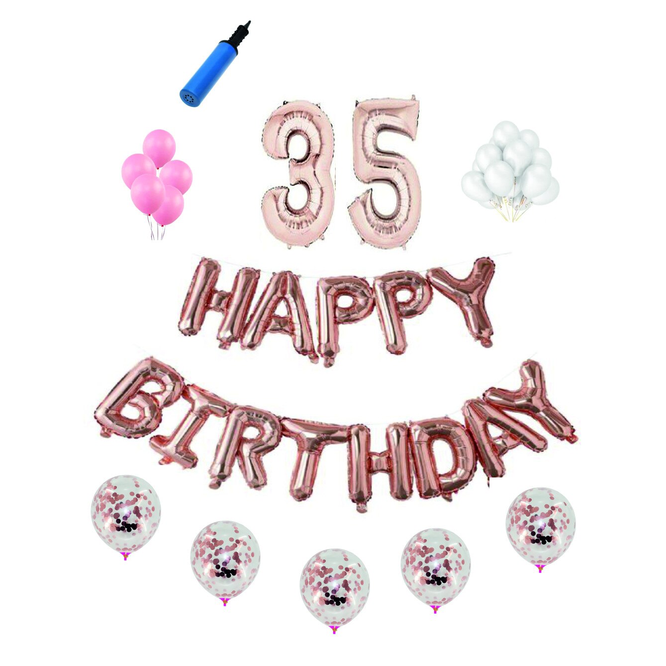Set complet Happy Birthday , 35 ani, roz gold, cifre 1 metru