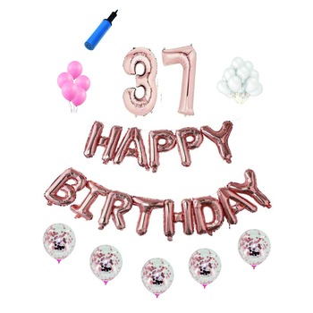 Set complet Happy Birthday , 37 ani, roz gold Set complet Happy Birthday , 37 ani, roz gold