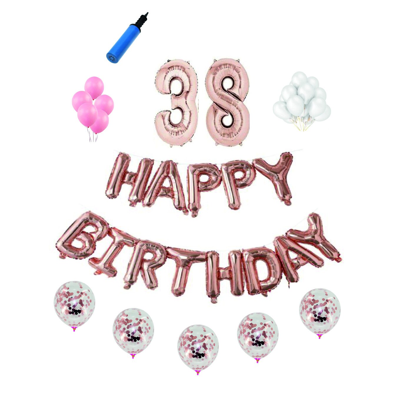 Set complet Happy Birthday , 38 ani, roz gold