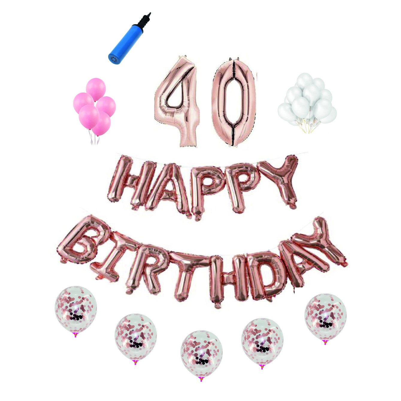 Set complet Happy Birthday , 40 ani, roz gold, cifre 1 metru