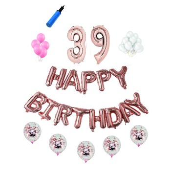 Set complet Happy Birthday , 39 ani, roz gold Set complet Happy Birthday , 39 ani, roz gold