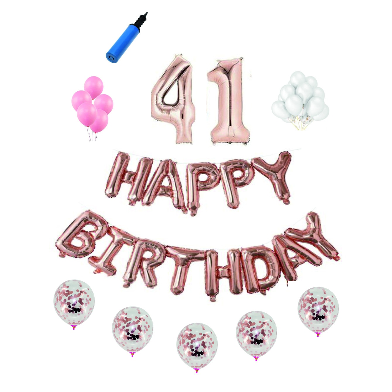 Set complet Happy Birthday , 41 ani, roz gold, cifre 1 metru