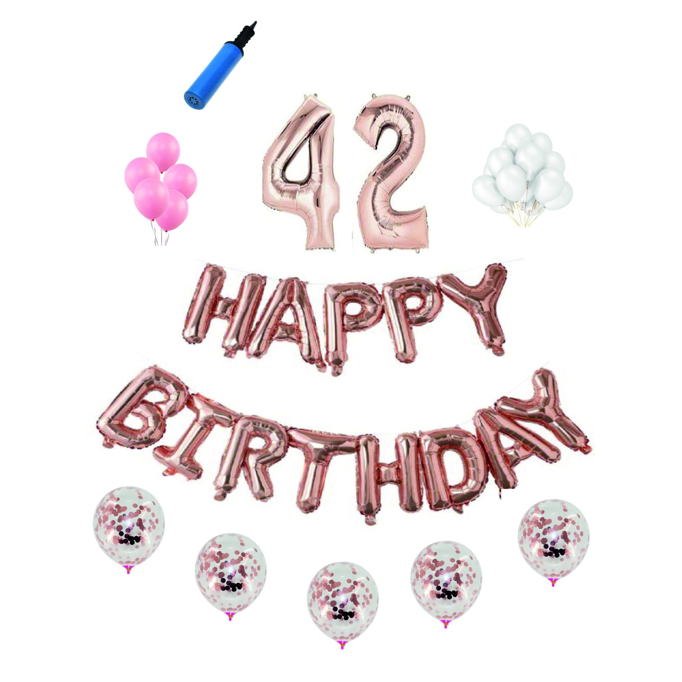 Set complet Happy Birthday , 42 ani, roz gold, cifre 1 metru