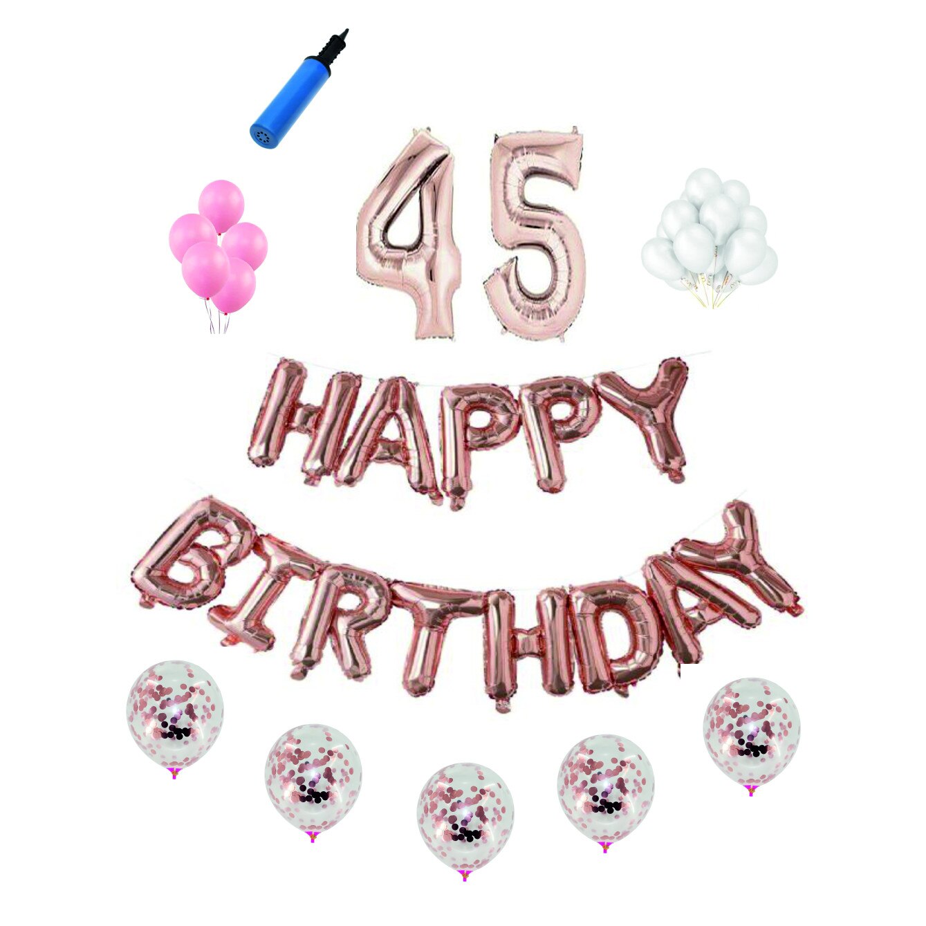 Set complet Happy Birthday , 45 ani, roz gold