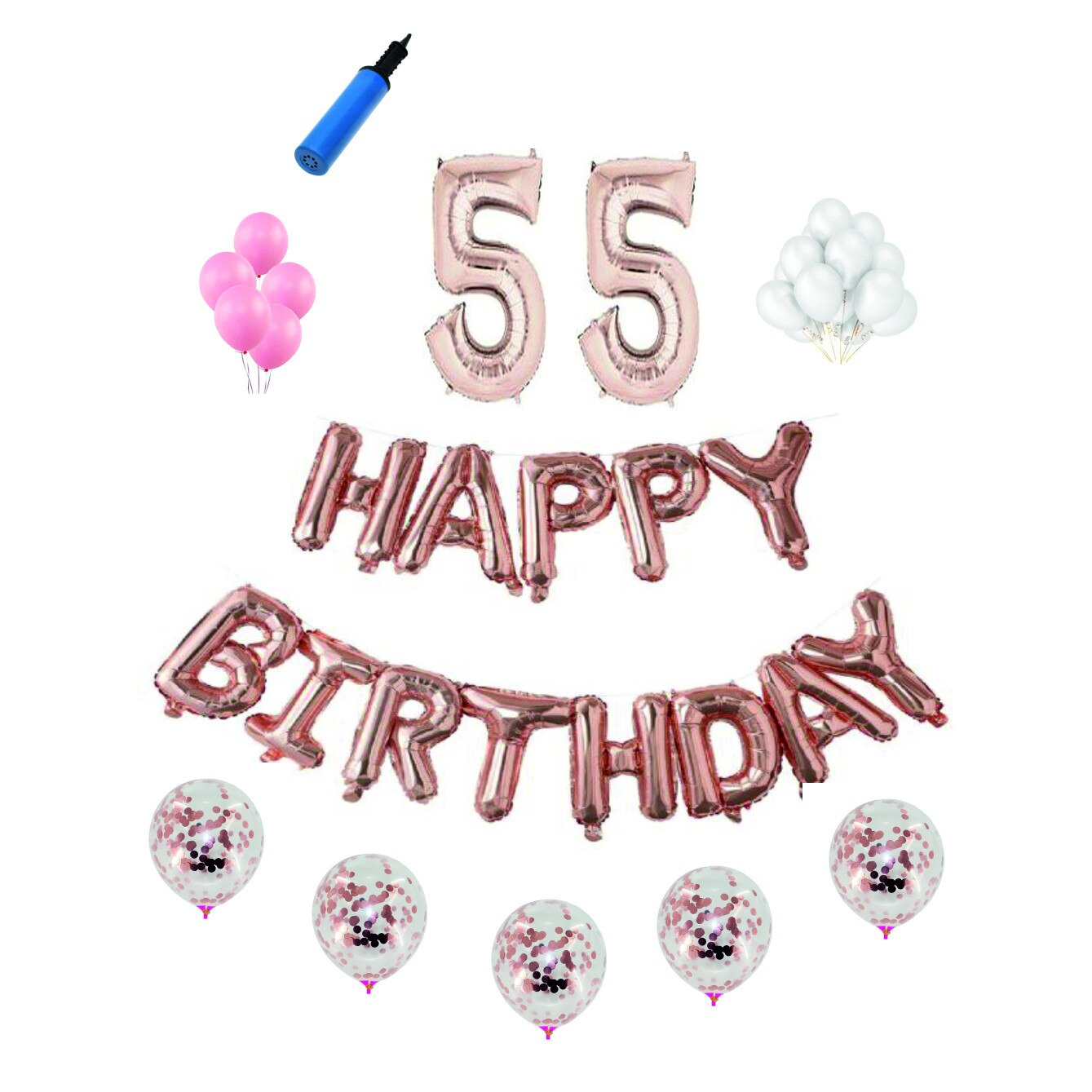 Set complet Happy Birthday , 55 ani, roz gold, cifre 1 metru