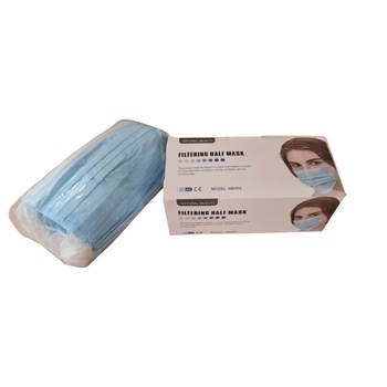 Cutie de 50 buc masti de unica folosinta cu 3 pliuri si 3 straturi, elastic, Albastre Cutie de 50 buc masti de unica folosinta cu 3 pliuri si 3 straturi, elastic, Albastre