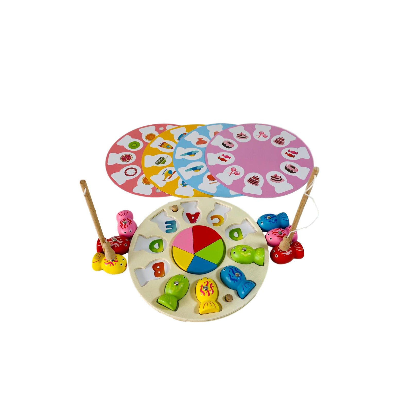 Joc de pescuit pestisori, din lemn, 5 planse, 2 undite, Unitoys