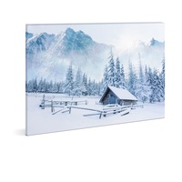 Tablou cu Iluminare LED, Peisaj de Iarna Cabana la Munte, Baterii 2xAA, 38x48cm