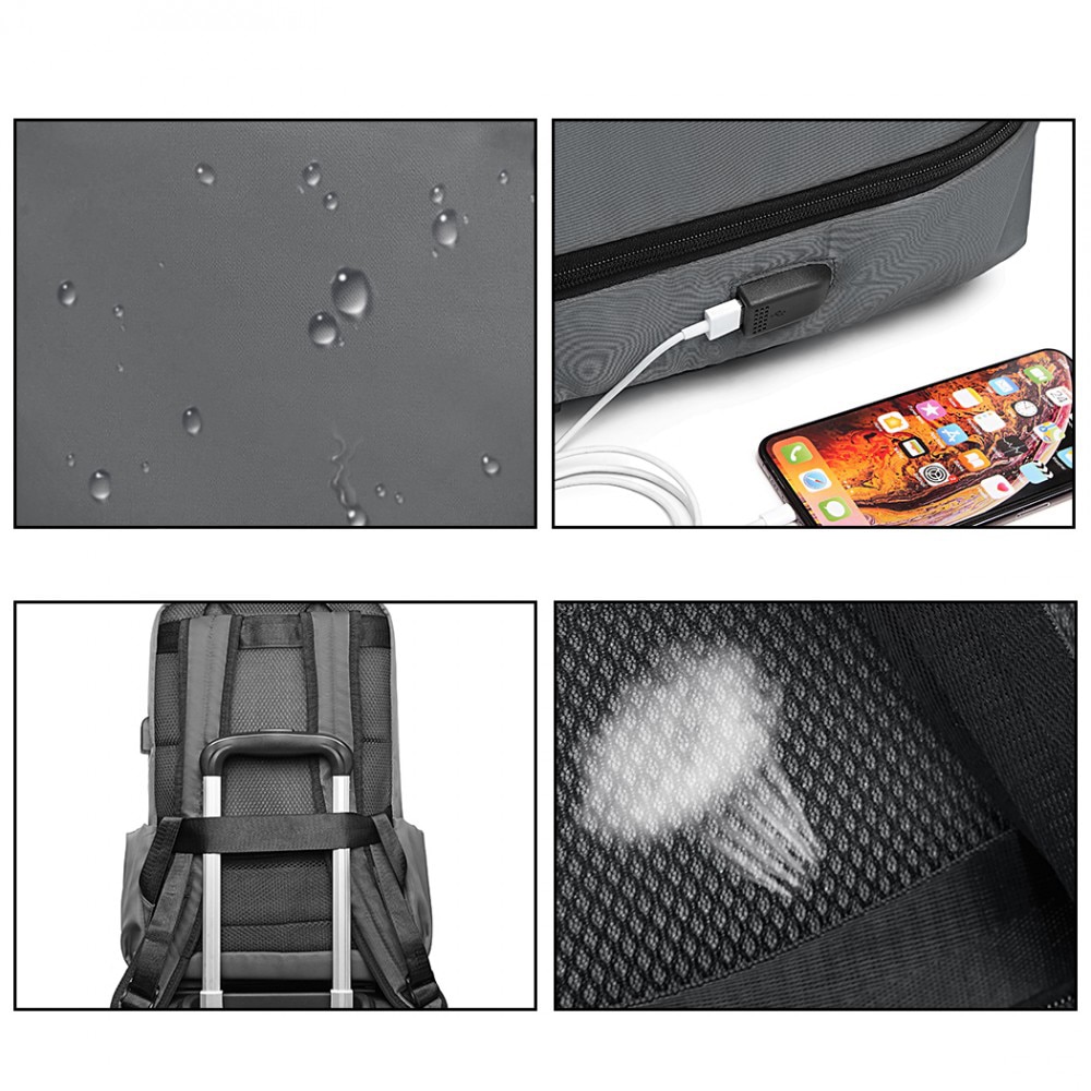 Rucsac universal, laptop 15 inch cu port USB, si AUX, rezistent la stropi de apa, KONO, E6913GY, Gri