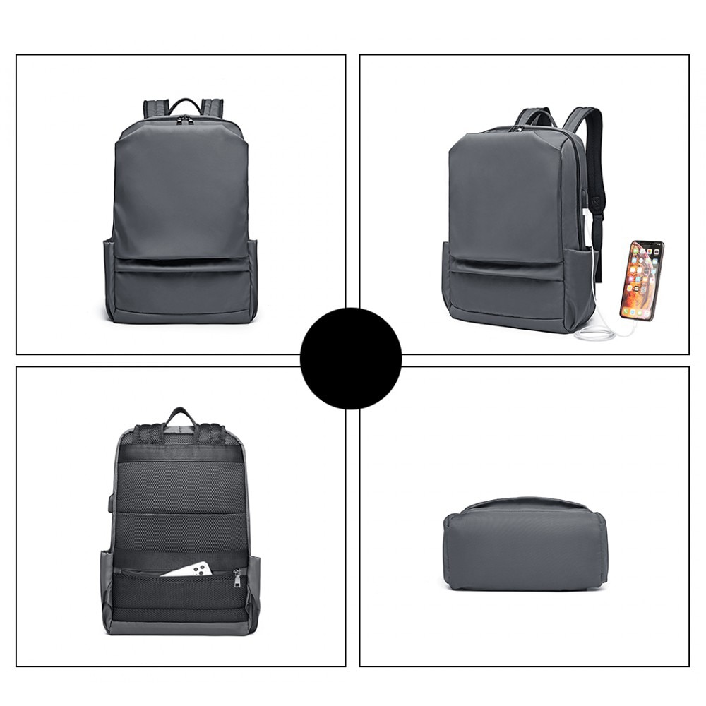 Rucsac universal, laptop 15 inch cu port USB, si AUX, rezistent la stropi de apa, KONO, E6913GY, Gri