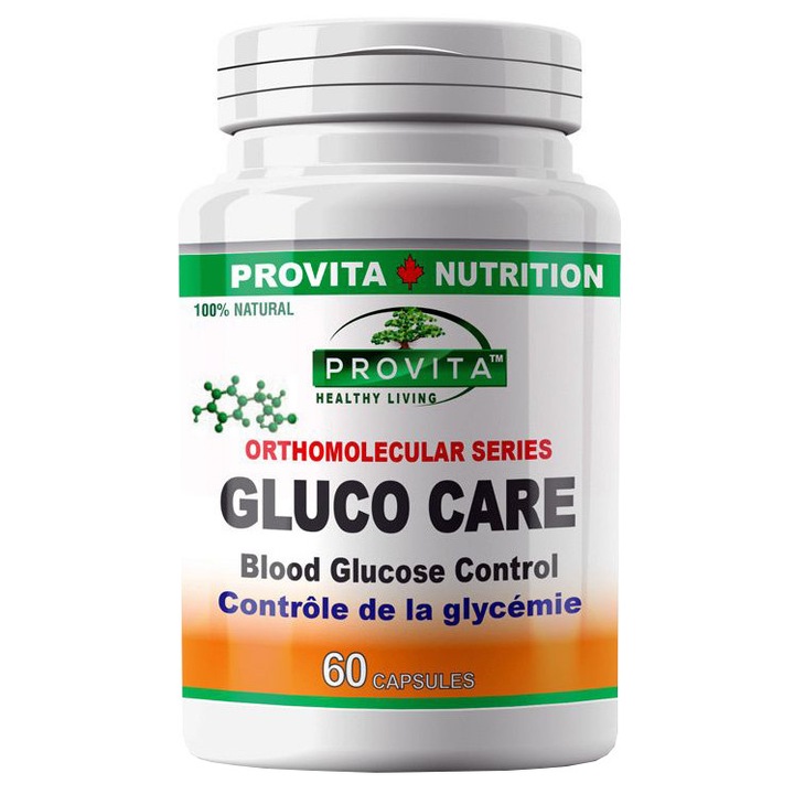Supliment alimentar Gluco Care, 60 caps, Provita, regleaza nivelul de glucoza din sange, stimuleaza productia de insulina