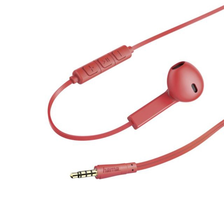 Casti cu microfon si Telecomanda pe fir Hama-184040, 1.2m lungime, 3.5 mm jack, Rosu