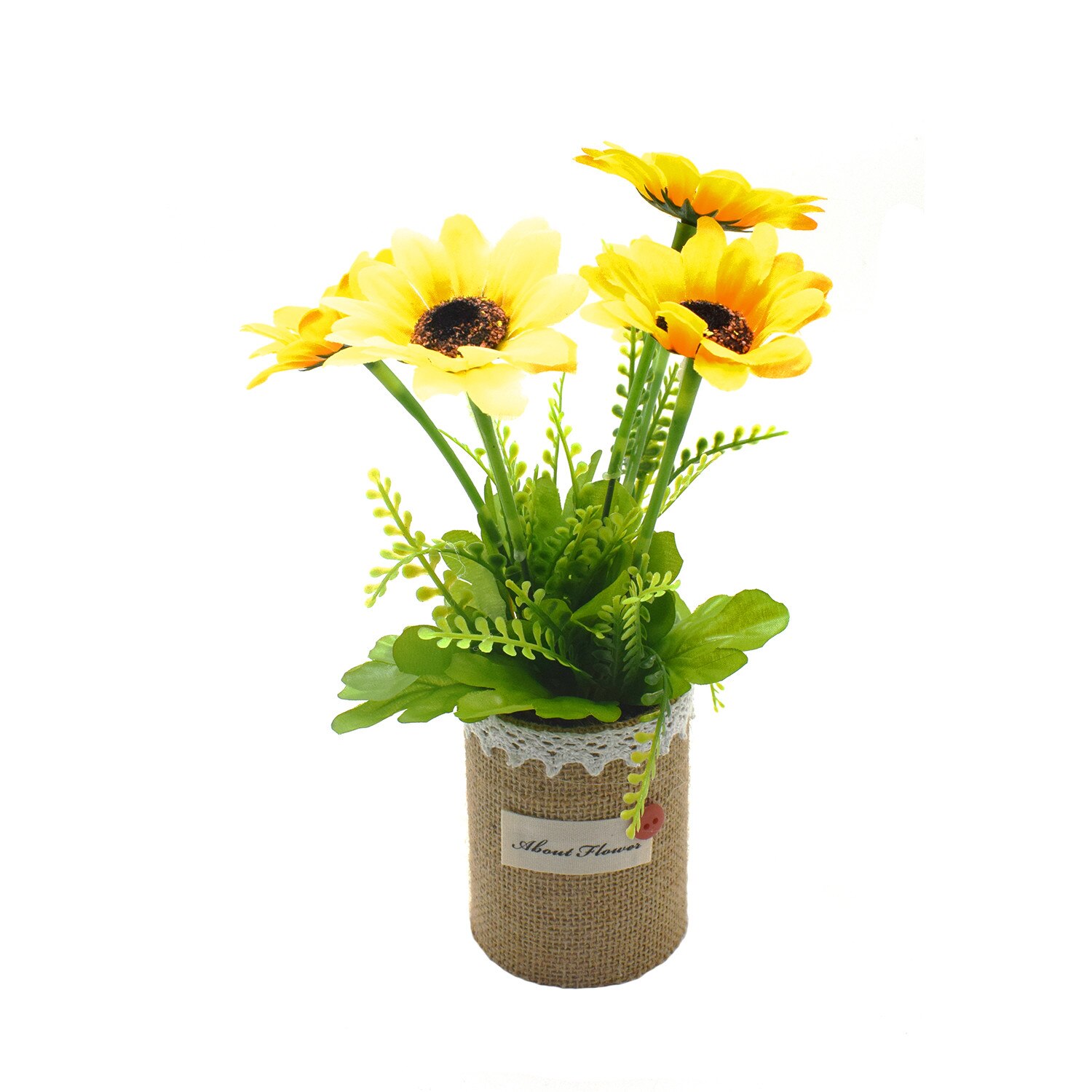 Aranjament floral in ghiveci canepa, D2838-5, Galben