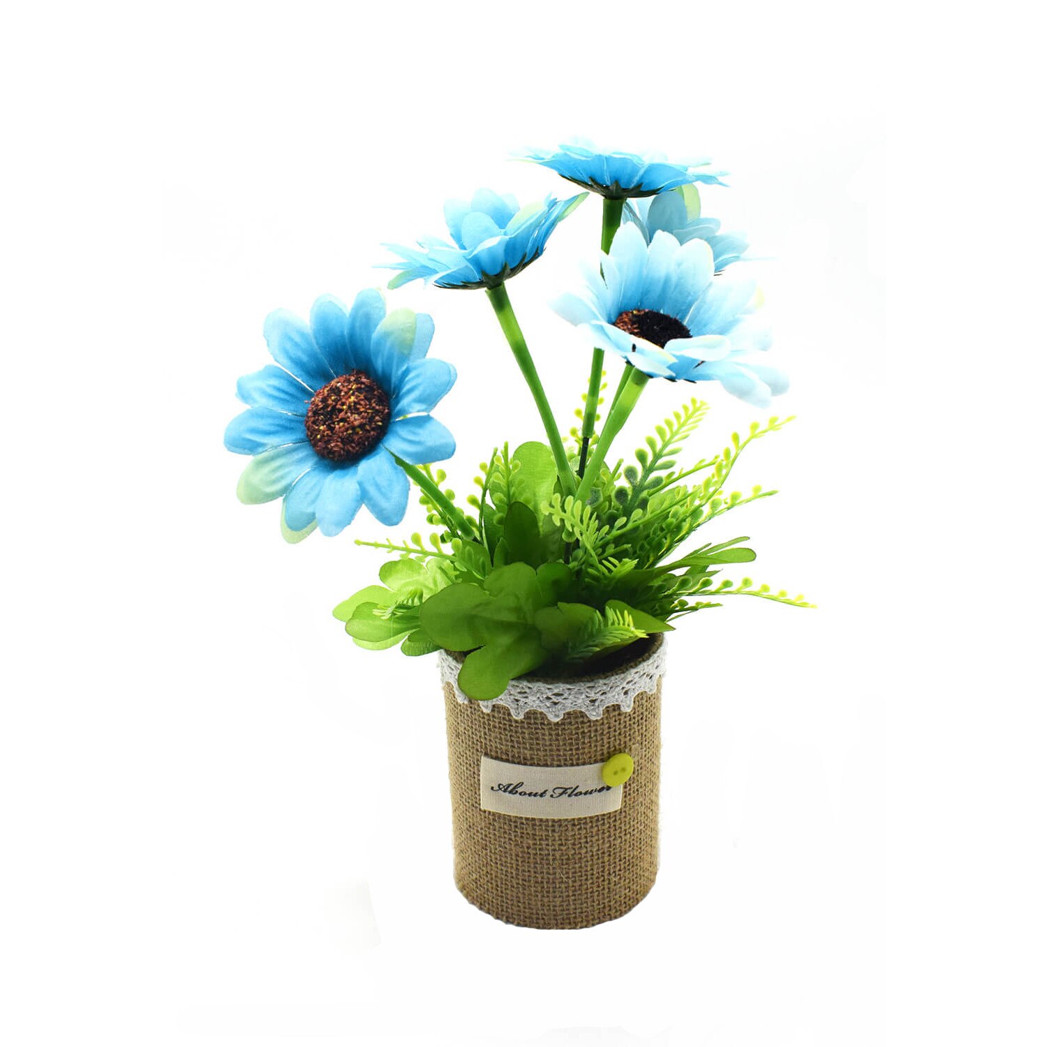 Aranjament floral in ghiveci canepa, D2838-2, Albastru