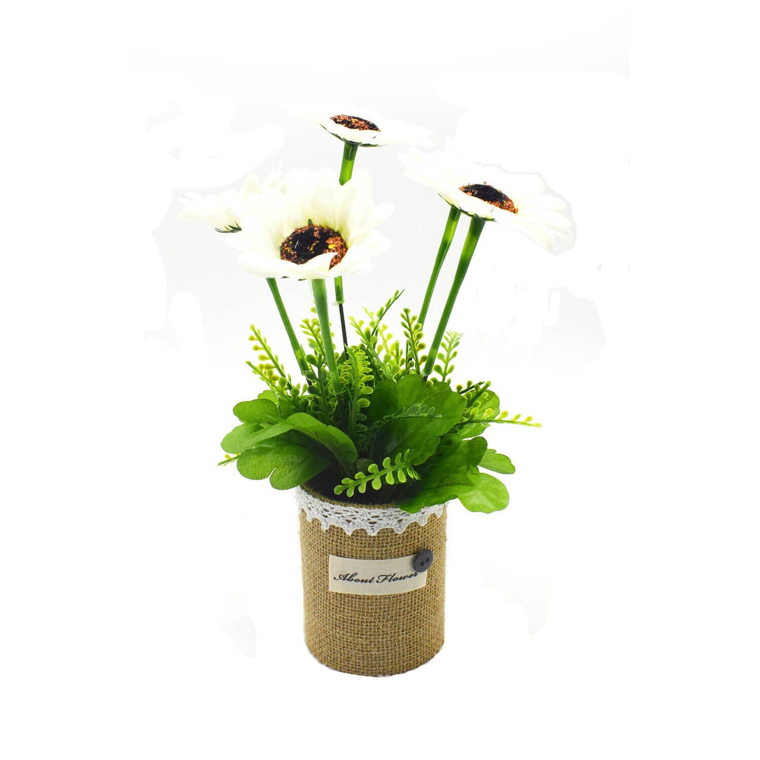 Aranjament floral in ghiveci canepa, D2838-4, Alb