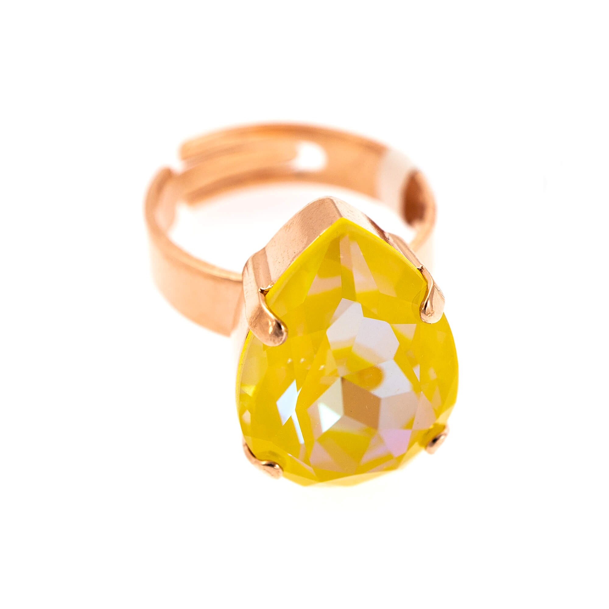 Inel placat cu Aur roz de 24K, Cristale, Lemon Emigrant by Roxannes - Mariana Jewellery, Galben 7098/5-141RG