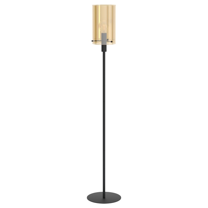 Подова лампа POLVERARA, EGLO, E27, 1x40W, стомана, черно, стъкло, кехлибар, 155 x 18 см, крачен превключвател