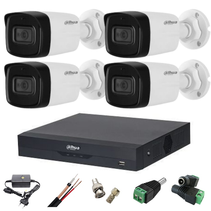 Sistem supraveghere video 4 camere Dahua 8MP 4K , infrarosu 80m, microfon, accesorii incluse