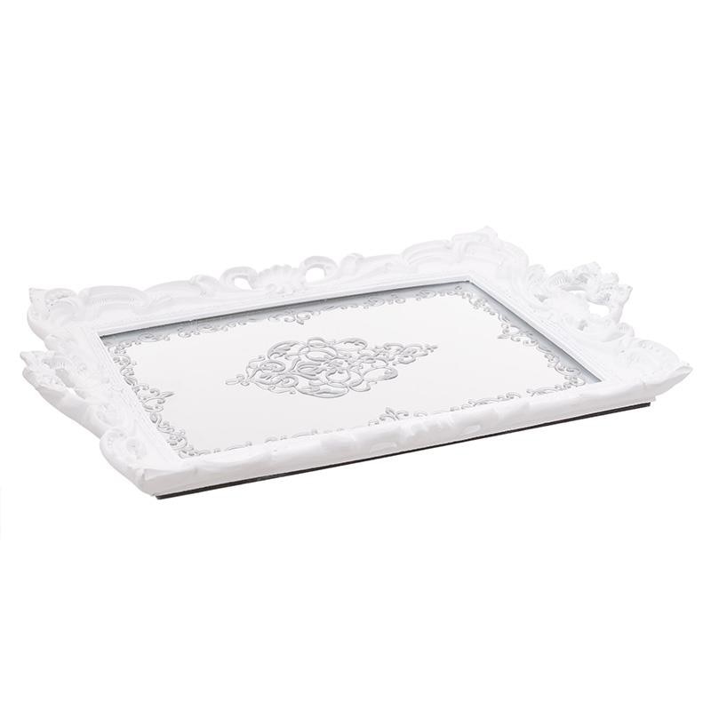 Tava din rasina, cu oglinda, alba, 40X26X3 cm