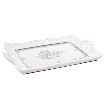 Tava din rasina, cu oglinda, alba, 40X26X3 cm Tava din rasina, cu oglinda, alba, 40X26X3 cm