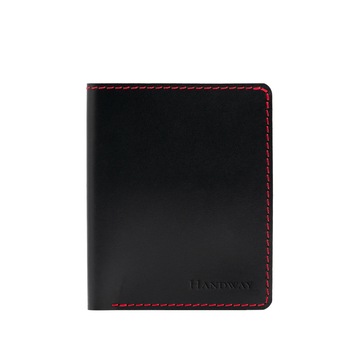Portofel din piele naturala, Handway, Premium, Vertical, Realizat manual, Compartiment buletin, Negru, Culoare cusatura: Rosu Portofel din piele naturala, Handway, Premium, Vertical, Realizat manual, Compartiment buletin, Negru, Culoare cusatura: Rosu