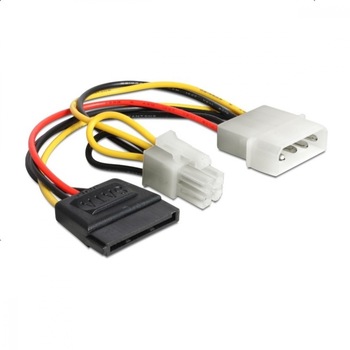 Cablu DeLock Power Molex 4 pin tata la SATA 15 pin mama + P4 tata, 15 cm Cablu DeLock Power Molex 4 pin tata la SATA 15 pin mama + P4 tata, 15 cm