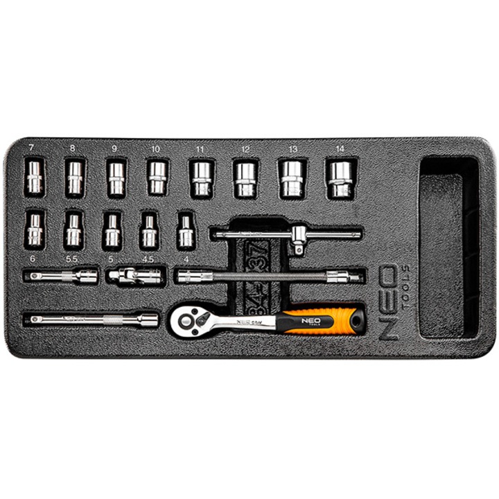 Set tubulare 1/4", set 19 buc, 4-14 mm, Neo