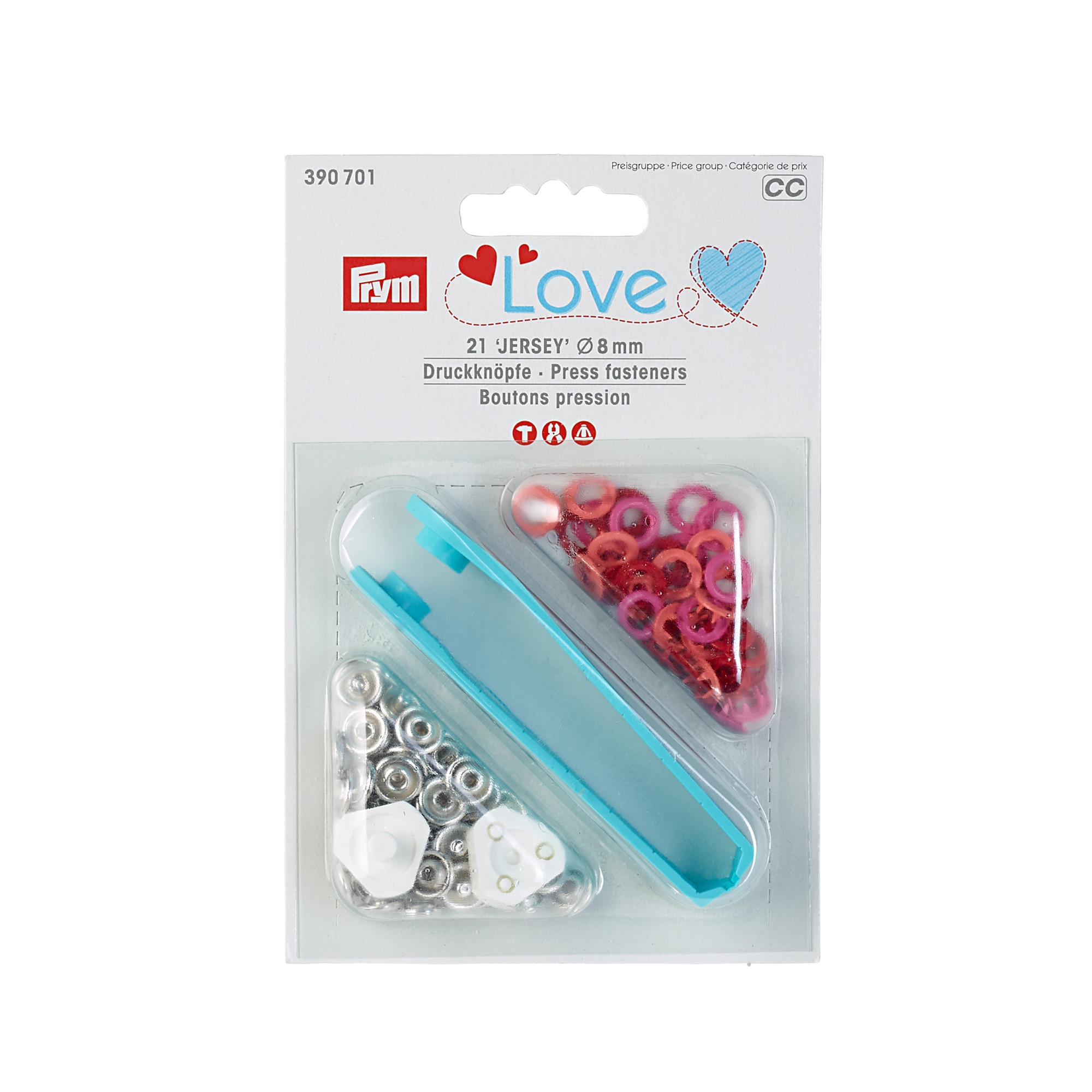 Set capse Jersey cu aplicator, Prym Love, rosu