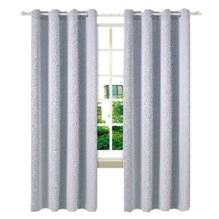 OEM dekoratív függöny, fém gyűrűkkel, 100% poliészter, 260 x 140 cm, szürke