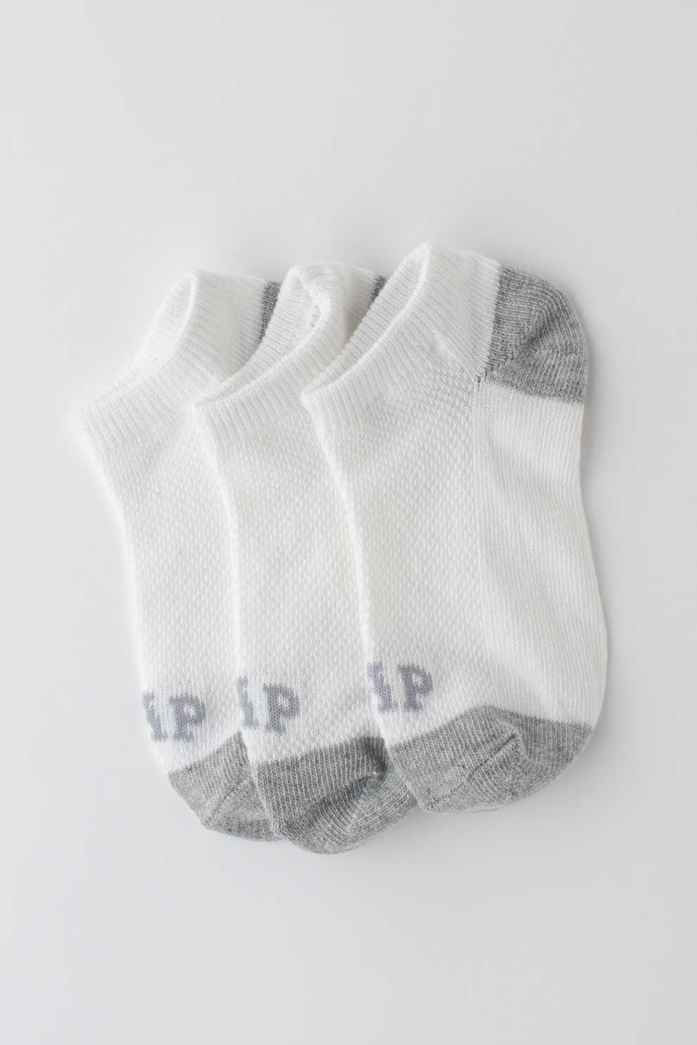 GAP, Set de sosete scurte - 3 perechi, Alb/Gri