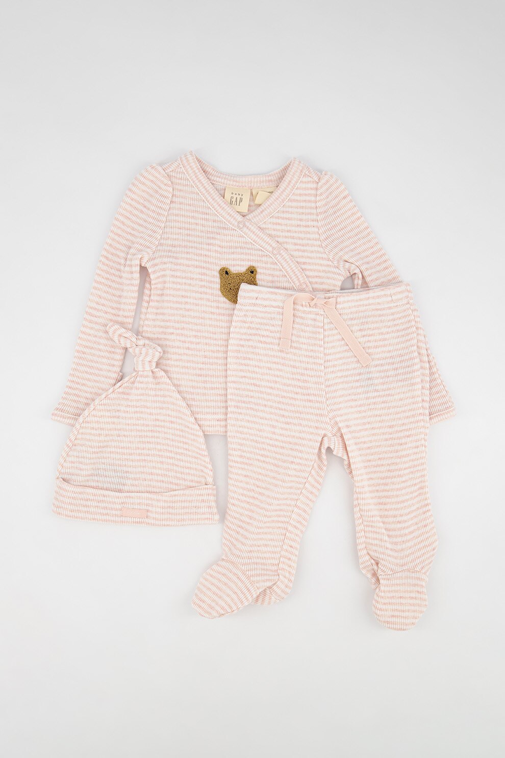 GAP, Set de imbracaminte cu dungi - 3 piese, Alb/Roz somon