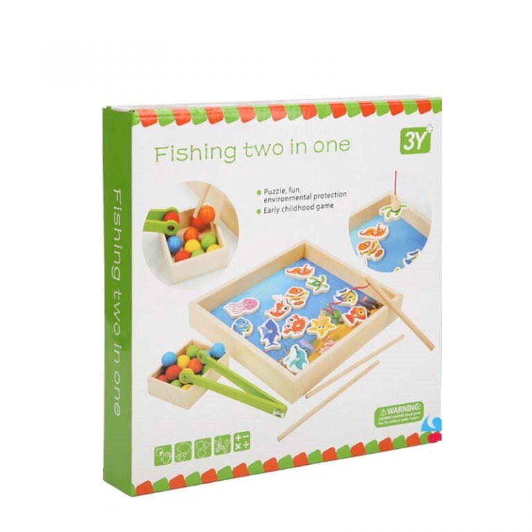 Joc educativ Montessori Pescuit magnetic si Mozaic cu bile