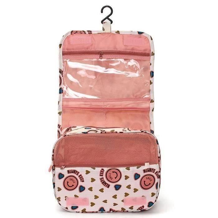 Geanta voiaj pentru cosmetice, 24.9 x 5 x 19 cm, polyester, Roz