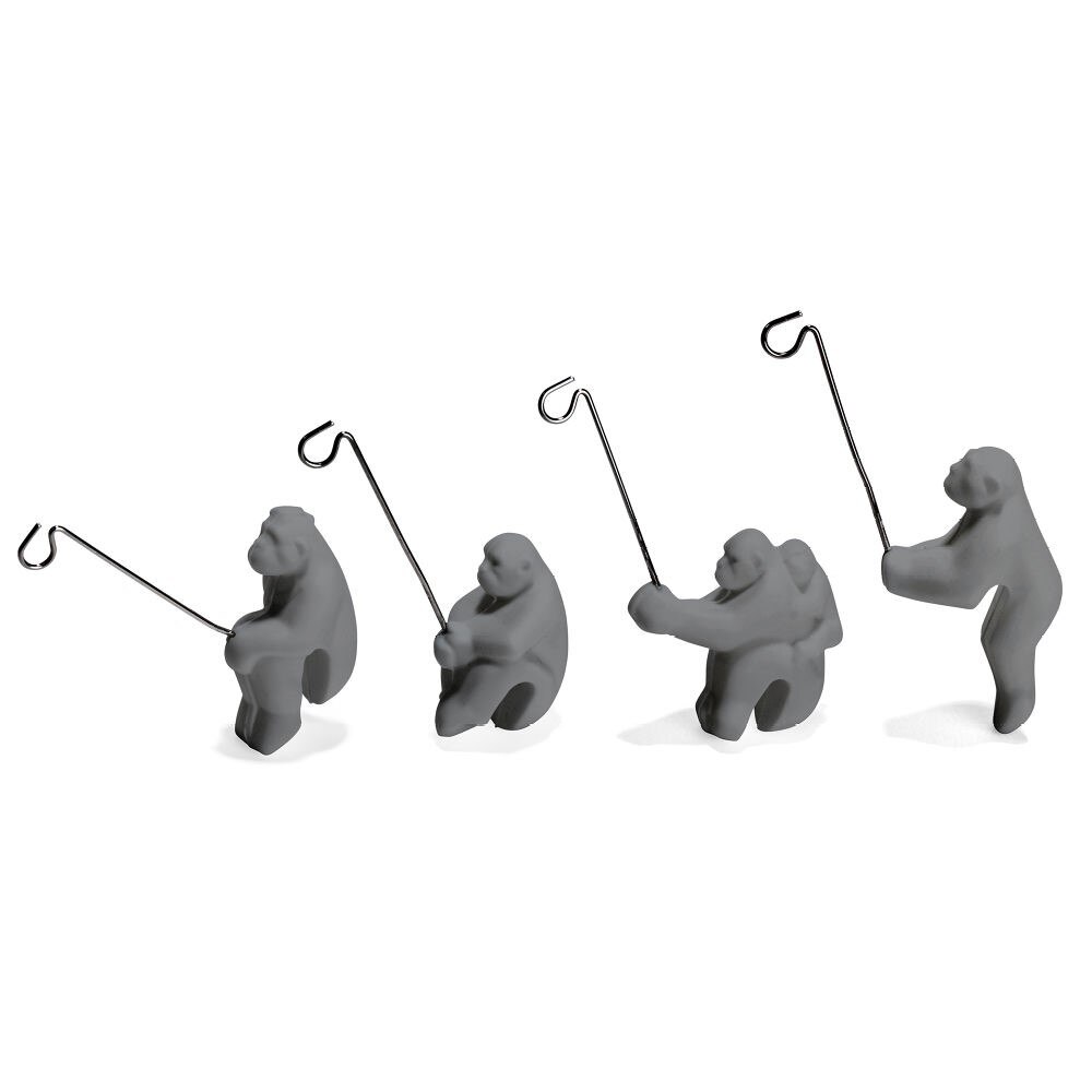 Set suport pliculete ceai, 4 maimute, silicon, gri