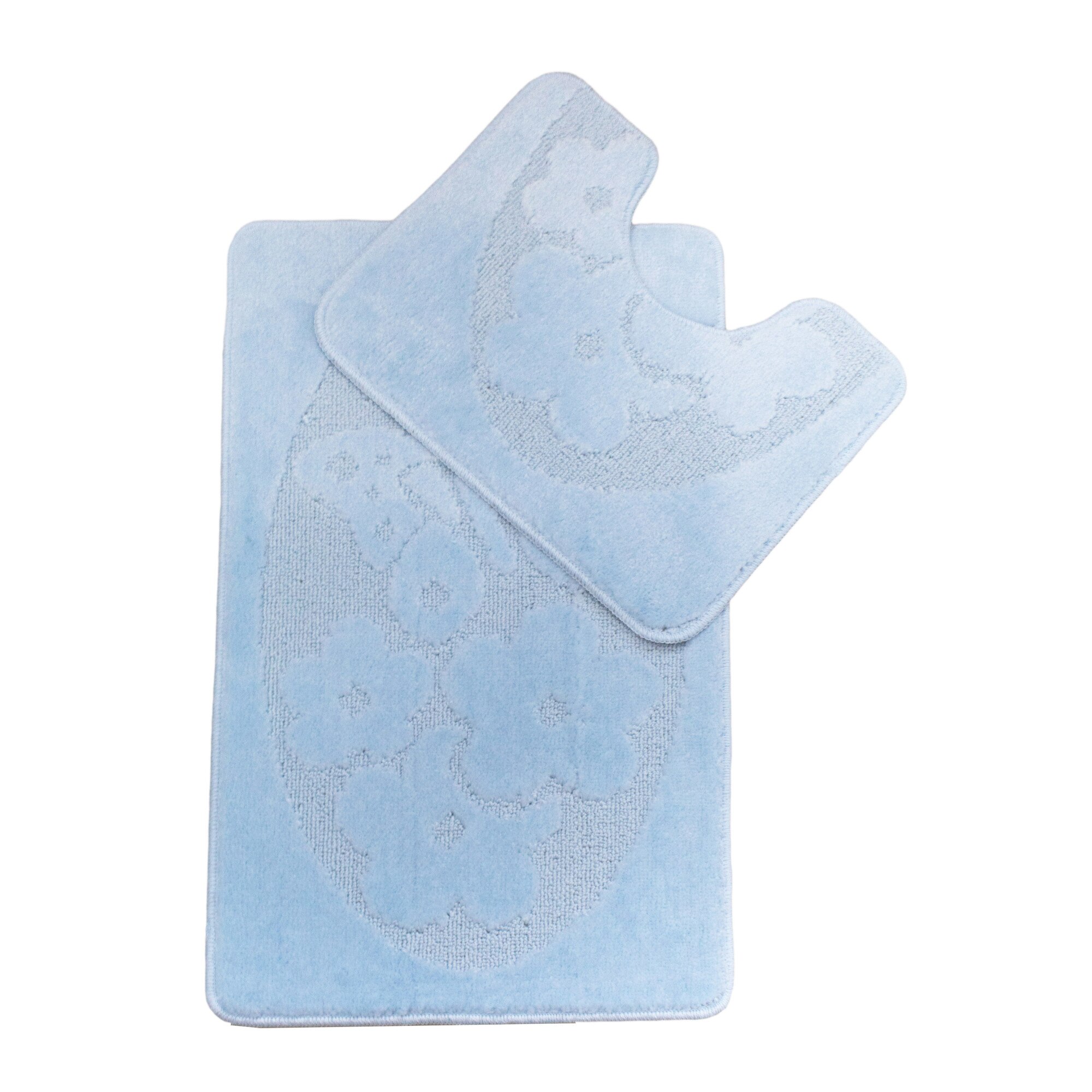 Set 2 covorase baie Basic Standard , 50x80cm/40x50cm, antiderapant, polipropilena, culoare bleo bebe, model fluturi, gramaj 800 g