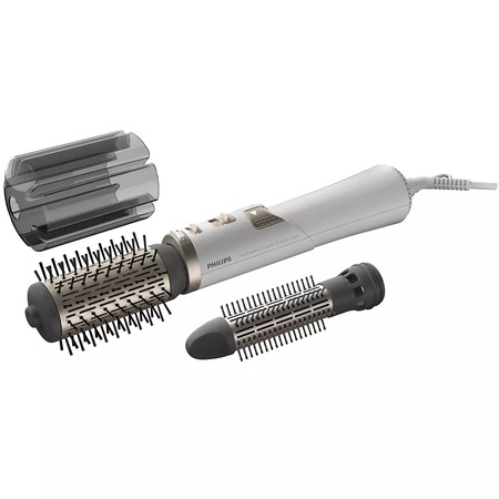 Perie Rotativa Philips VolumeBrush HP8664/00, Rotire in 2 directii, 3 setari temperatura, 2 setari viteza, Tratament Ioni, 2 perii 30-50mm, Alb