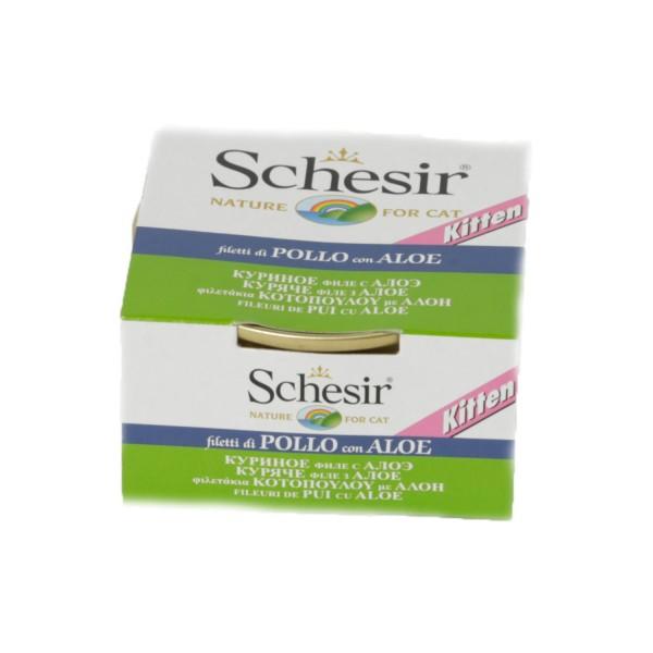 Hrana umeda pentru pisici junioare Schesir Junior cu Pui si Aloe 85 g